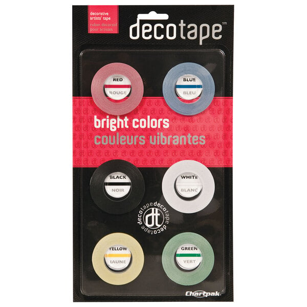 Chartpak DEC001 Deco Bright Assorted Colors 1/8" x 324" Glossy Decorative Tape   - 6/Pack
