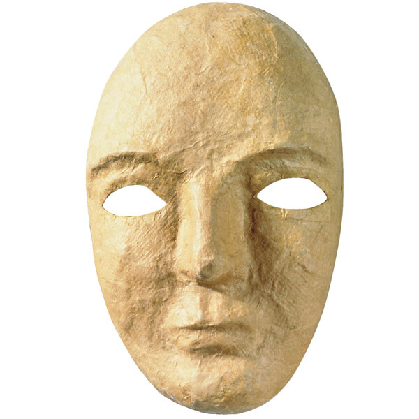 A Creativity Street papier mache mask with a face and two eyes.