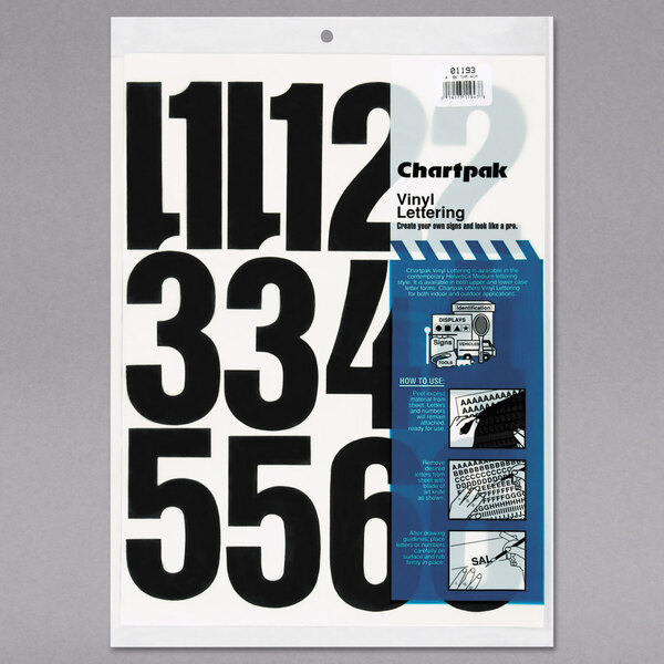 Chartpak 01193 Black Adhesive 4" Vinyl Helvetica Numbers - 23/Pack