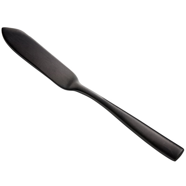 A matte black stainless steel Bon Chef butter knife.