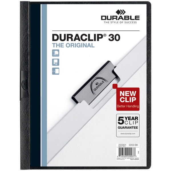Durable 220301 DuraClip Vinyl Clear / Black Letter Sized 30 Page Report Cover - 25/Pack