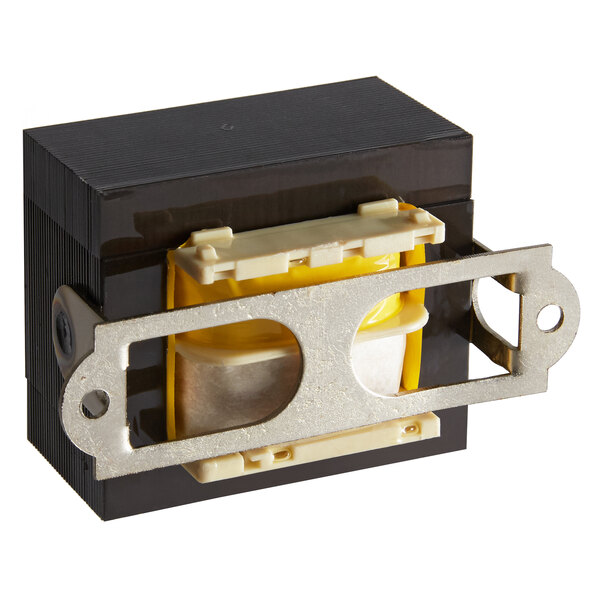 An Avantco transformer with black and yellow parts inside a black box.