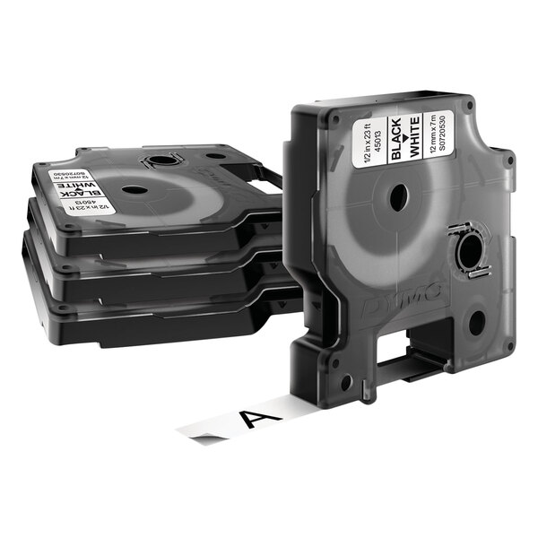 DYMO 2150471 1/2" x 23' White D1 Permanent Vinyl Label Tape 4/Pack