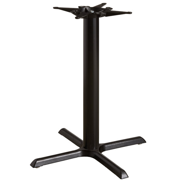 A black Lancaster Table & Seating cast iron counter height table base with four legs.