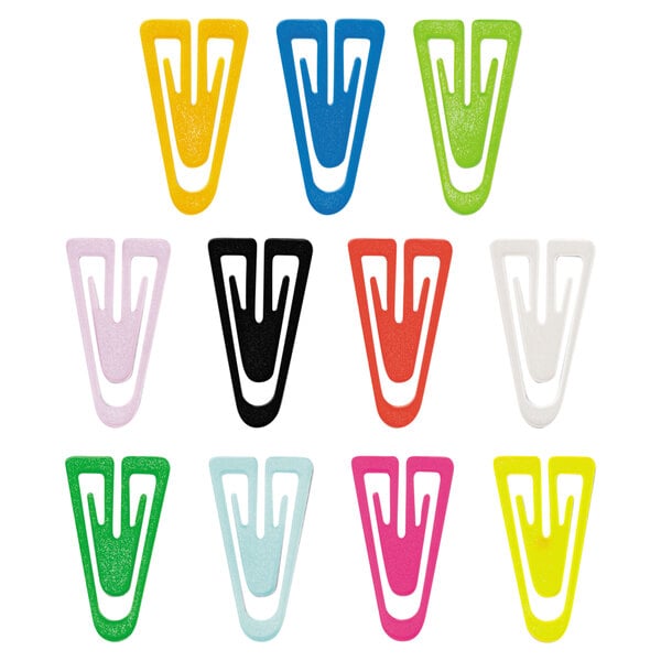 A box of GEM plastic paper clips in assorted colors.