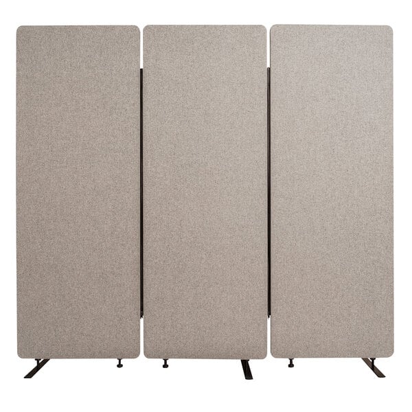 A Luxor RECLAIM misty gray room divider with 3 panels and 3 legs.