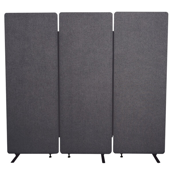 A Luxor slate grey fabric room divider set with black legs.