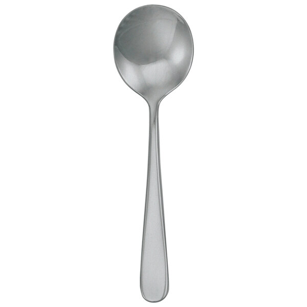 A Walco stainless steel bouillon spoon with a fieldstone finish on a white background.