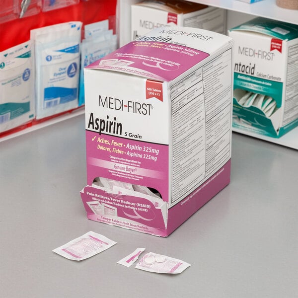500 Per Box 80513 Medi-First Aspirin Tablets Medique 