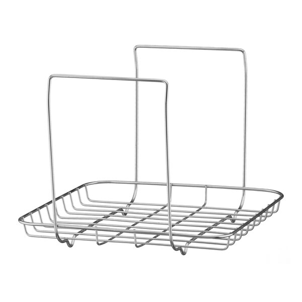 A metal wire rack with two baskets on it.