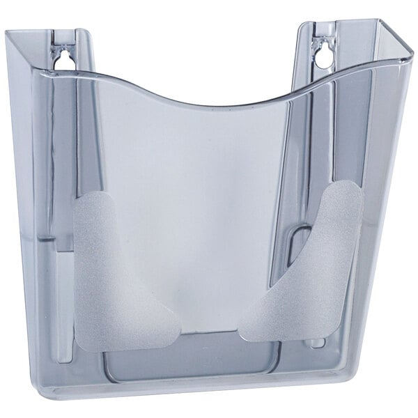 A Deflecto clear plastic wall file with two holes for portrait documents.