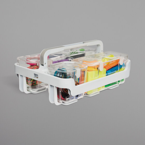 Deflecto 29003 10 1/2" x 14" x 6 1/2" White / Clear Stackable Caddy Organizer with Assorted Containers
