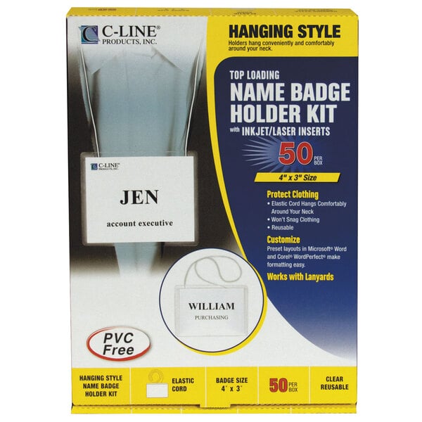 CLine Products 96043 4" x 3" Clear Top Load Elastic Cord Name Badge