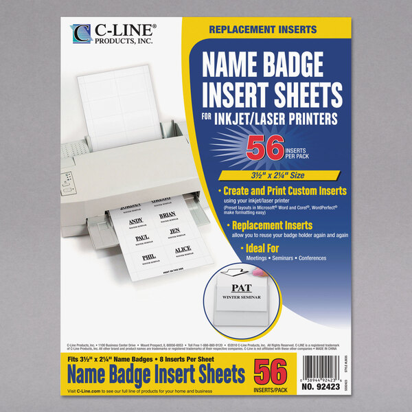 C-Line Products white name badge inserts with label printer.