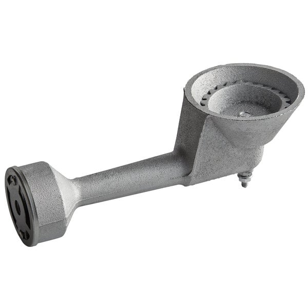 A grey metal Backyard Pro cast iron burner with a round base and a handle.