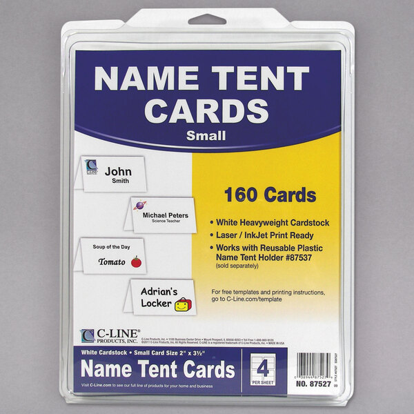 A plastic pack of white C-Line name tent cards.