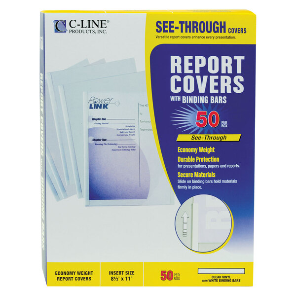 C-Line 32457 8 1/2" x 11" Clear Economy Vinyl Report Cover with Binding Bar - 50/Box