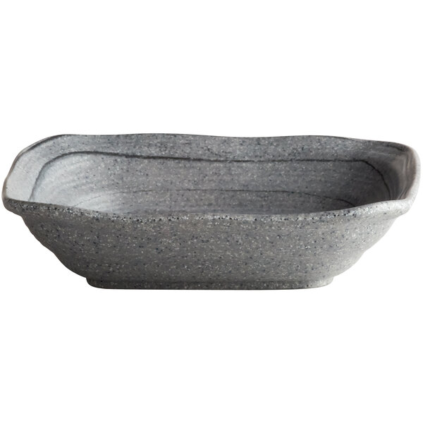 A gray speckled irregular square melamine bowl.