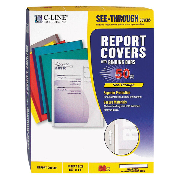 C-Line 32557 8 1/2" x 11" Clear Standard Vinyl Report Cover with Binding Bar - 50/Box