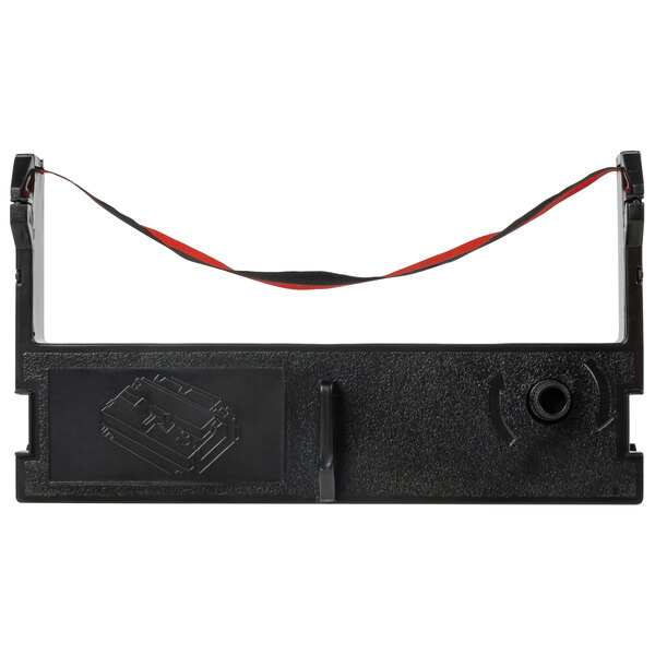 A black rectangular plastic package with a black and red Point Plus IR31 ink ribbon inside.
