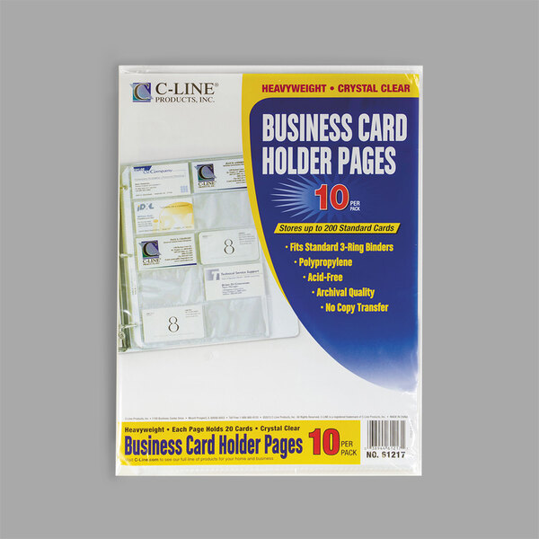 A package of 10 yellow C-Line business card holder pages.