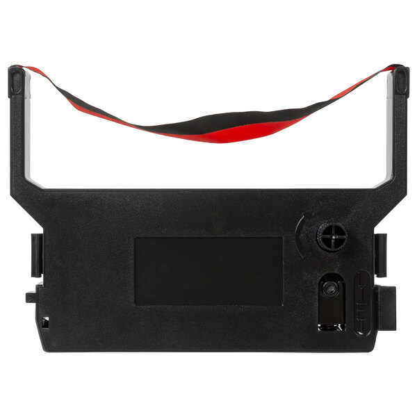 A black rectangular box of Point Plus DP300/600 black and red ink ribbons with a black and red ribbon inside.