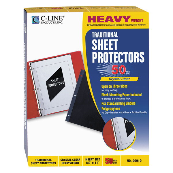 A box of C-Line clear sheet protectors.
