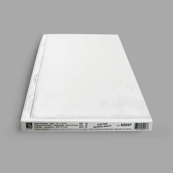 A white paper with black text in a C-Line Clear Sheet Protector.