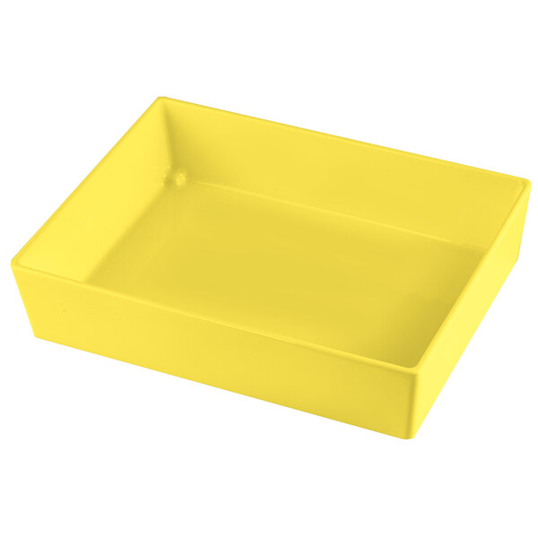 A yellow rectangular Tablecraft bowl on a white background.