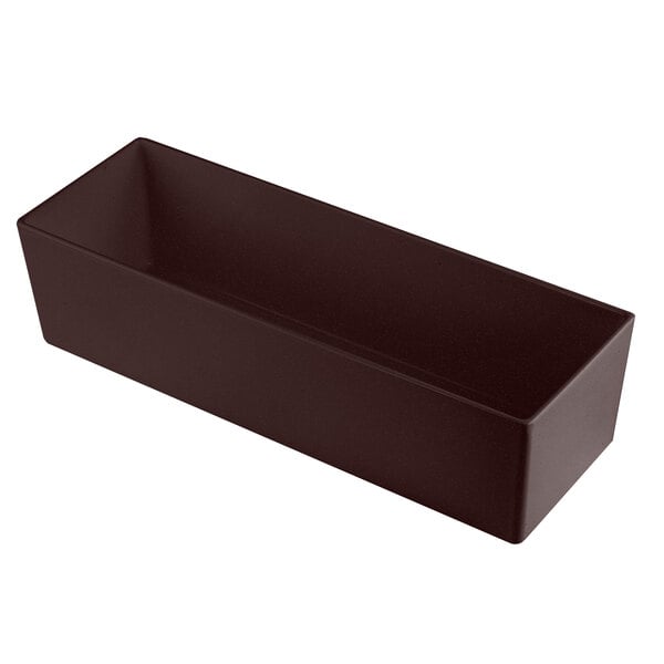 A rectangular black Tablecraft bowl with a white speckled interior.