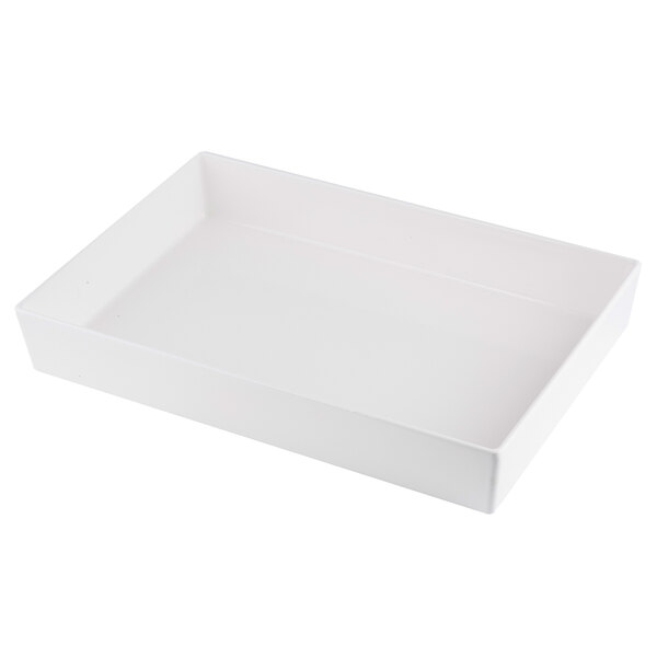 A Tablecraft white cast aluminum bowl with straight sides on a white background.