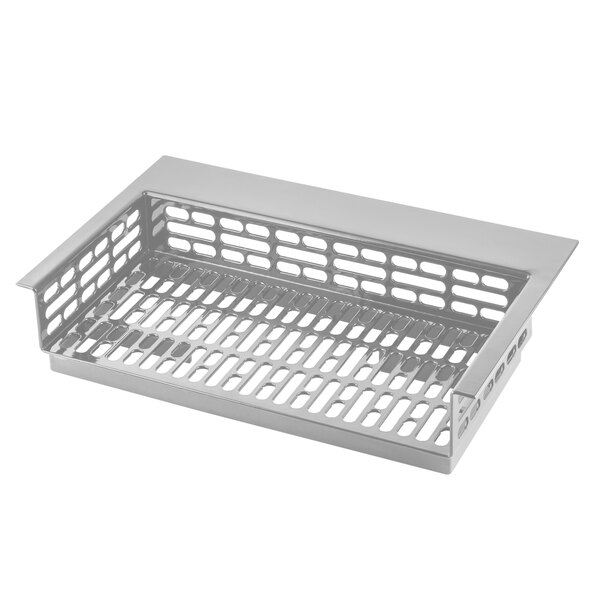 A Tablecraft brushed aluminum tray with a perforated grid.