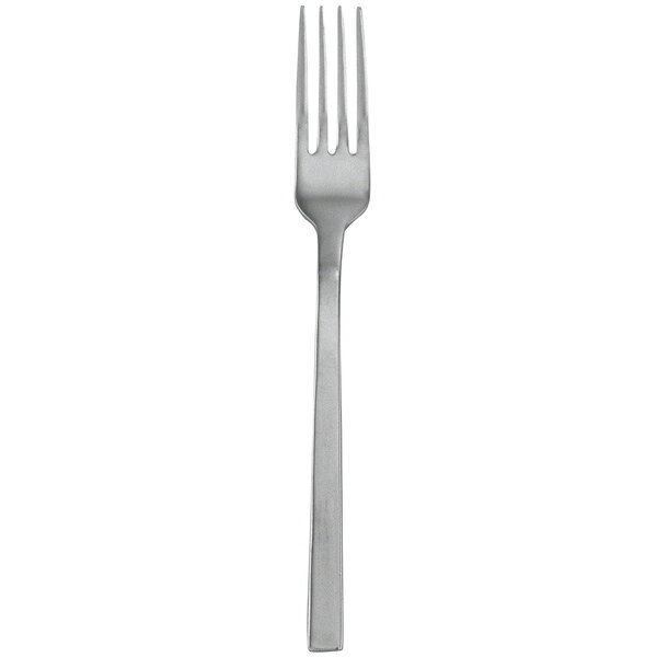A close-up of a Walco stainless steel salad fork with a fieldstone finish. The fork has a silver handle.