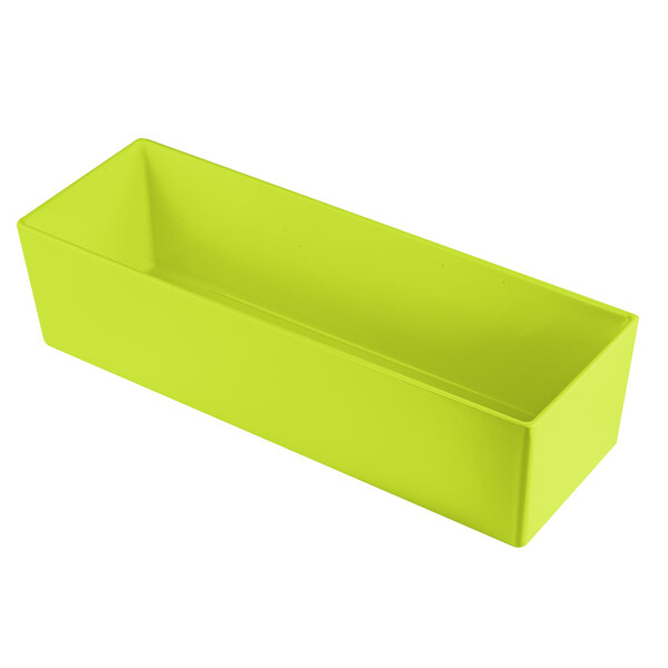 A lime green rectangular container with straight sides.