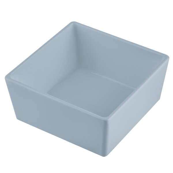 A square gray Tablecraft bowl with straight sides.