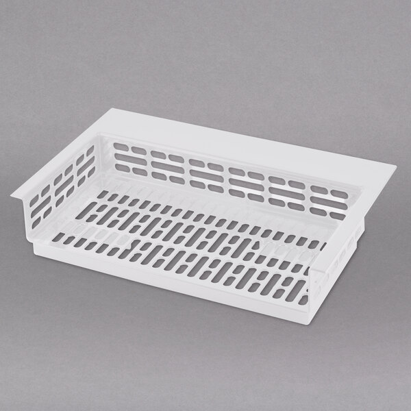 A white plastic tray with holes.