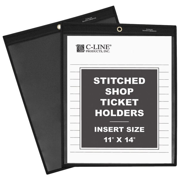 A pair of black and clear C-Line stitched ticket holders.