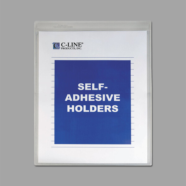 A C-Line self adhesive holder with white text on a blue background.