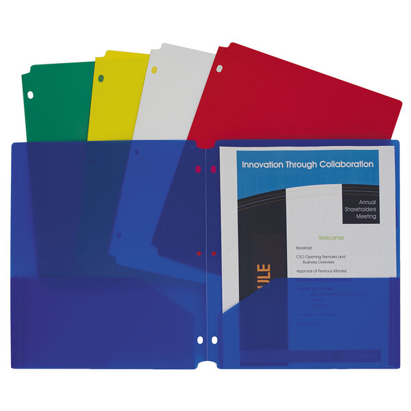 A set of C-Line poly portfolio folders in assorted colors.