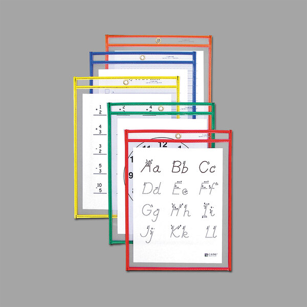 A C-Line 10 pack of reusable dry erase pockets with primary colors.