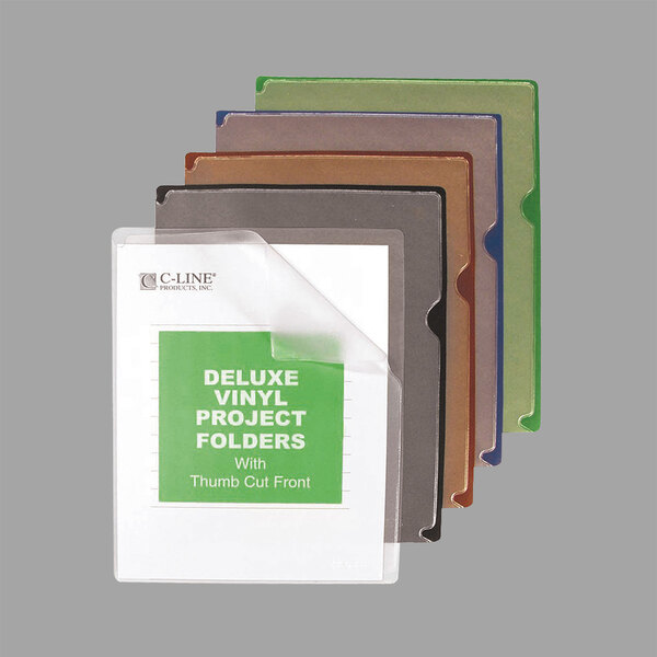 A close-up of a set of four different colored C-Line vinyl project folders.