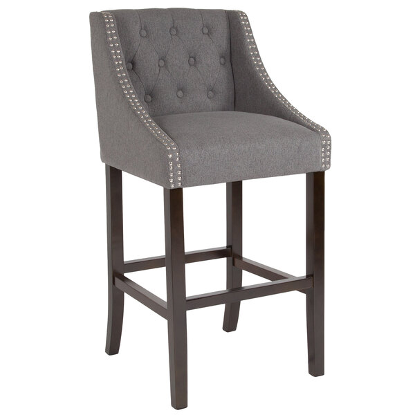 Flash Furniture CH-182020-T-30-DKGY-F-GG Carmel Series Dark Gray Tufted Fabric Bar Stool with Walnut Frame and Nail Trim Accent