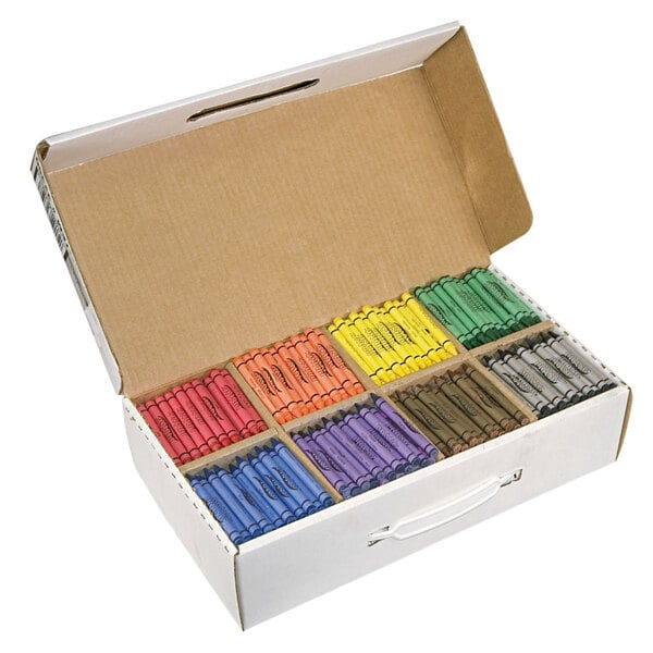 A white box of Prang soy crayons.