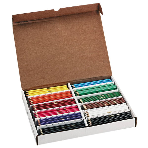 A white box of Prang colored pencils in various colors.