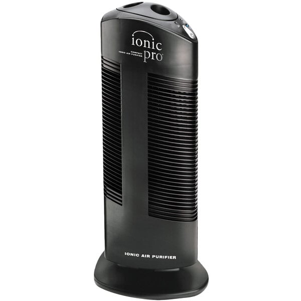 A black rectangular Ionic Pro air purifier with a white stripe.