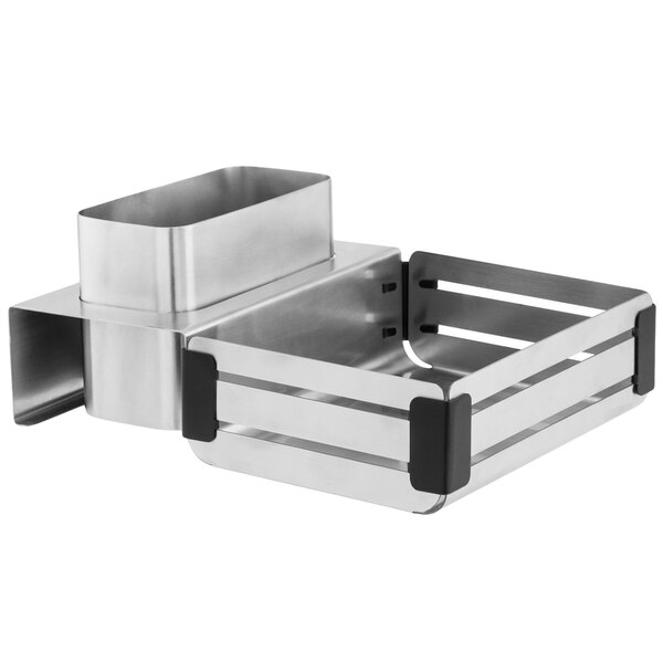 A stainless steel Walco bread and baguette container with black handles.