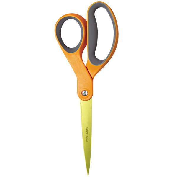8 Inch Orange Fiskars 01-004244J Premier Softgrip Titanium Straight Adult Scissors New 