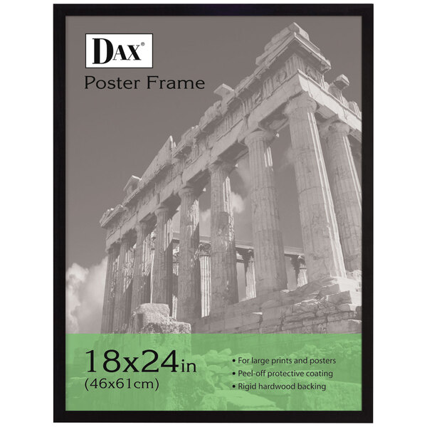 A black DAX wood poster frame holding a black and white picture of a Greek temple.