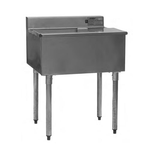 A stainless steel Eagle Group underbar ice chest with legs.