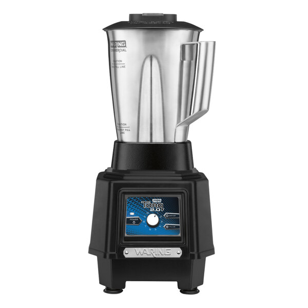 A Waring TBB175S4 commercial blender with a black and silver container on a counter.